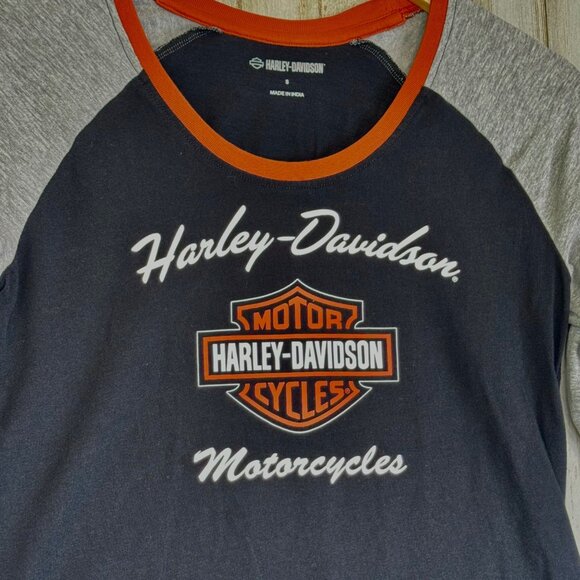 Harley-Davidson Black Color Blocked First-Class Long Sleeve Raglan Tee Size S - Picture 2 of 7